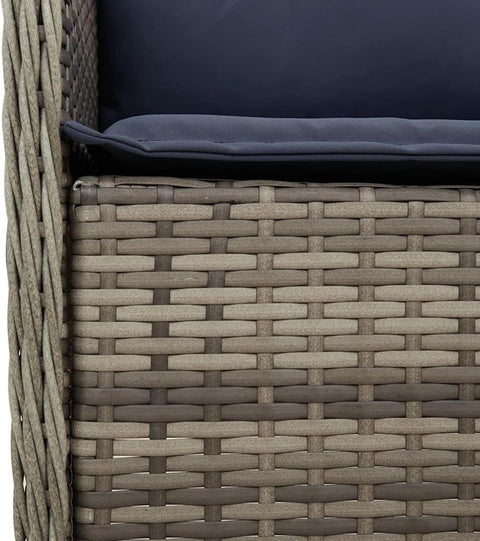 vidaXL 3Pc Patio Dining Set - Gray Poly Rattan w/Cushions, Tempered Glass Table, UV- for Garden & Outdoor Use