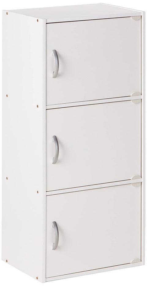 Hodedah Heavy Duty Engineered Wooden 3 Door Enclosed Multipurpose Storage Cabinet with Included Hardware for Easy Assembly, White