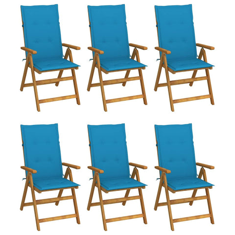 vidaXL 6 x Acacia Wood Solid Folding Garden Chairs with Cushions High-Backed Chairs Garden Chair Folding Chair Garden Chairs Wooden Chair