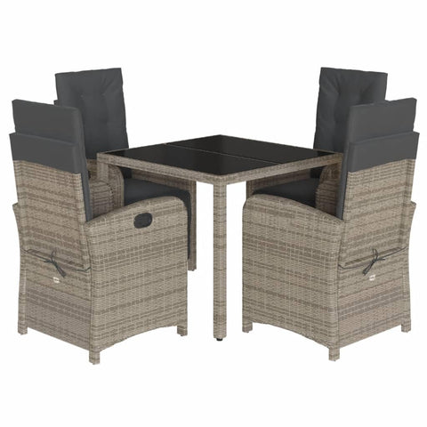 vidaXL Garden Dining Set 5 Piece with Cushions, Table and Chairs for Patio, Outdoor Dining Set for 4, Modern Style, Grey Poly Rattan