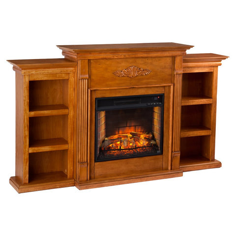 SEI Furniture Tennyson Electric Bookcases Fireplace, Glazed Pine, AMZ3458E