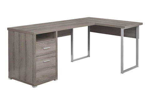 Monarch Specialties I 7255 Computer Desk, Home Office, Corner, Left, Right Set-up, Storage Drawers, 80"L, L Shape, Work, Laptop, Metal, Laminate, Brown, Grey