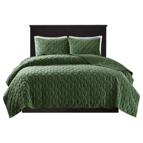 Oakestry 3-Pc Harper Quilt Set Modern Cozy Coverlet Double Quilt Design Bedding Matching Shams Casual Geometric Stitching Design, Full/Queen(90"X90"), Green