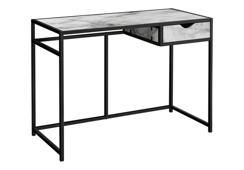 Monarch Specialties I 7571 Computer Desk, Home Office, Laptop, Storage Drawer, 42" L, Work, Metal, Laminate, White Marble Look, Black, Contemporary, Modern