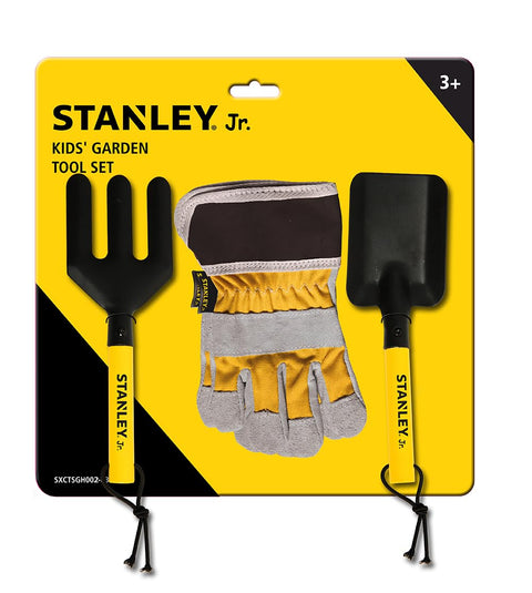Stanley JR Garden Hand Tool 3 Piece Set | Hand Spade | Hand Fork | Work Gloves