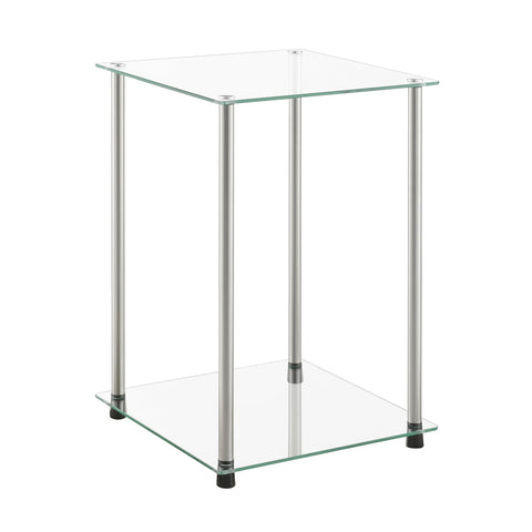 Convenience Concepts Designs2Go Classic Glass 2 Tier Square End Table 15.75" - Modern Side Table for Living Room, Tempered Glass Table with Storage Shelves for Bathroom, Bedroom, Office, Glass/Chrome