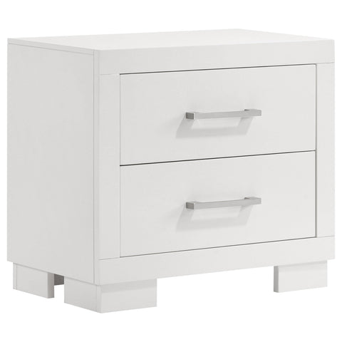 Coaster Home Furnishings - Jessica - Wood - 2-Drawer Nightstand with Silver Bar Handles, Flat Drawer Fronts, Boxy Frame and Hidden Storage - Bedroom - Snow White - 202992