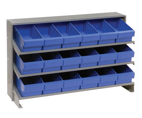 QUANTUM STORAGE SYSTEMS QPRHA-601BL Solid Single Sided 3 Shelves 18 Super Tuff Euro Blue Bins 23" H x 36" W x 13" D
