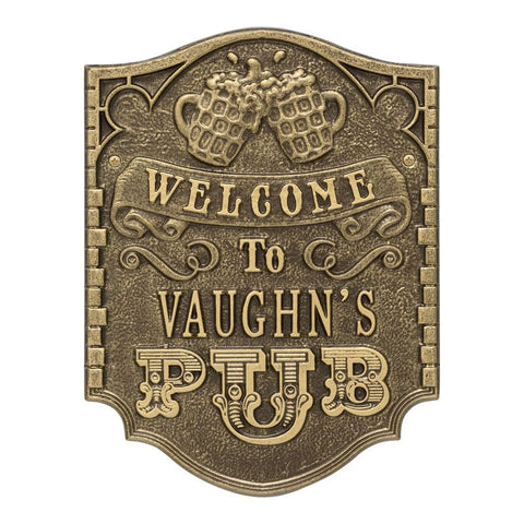 Whitehall 3353AB Pub Welcome Plaque Standard Wall 1-line in Antique Brass 12.75 x 9.75 x .375