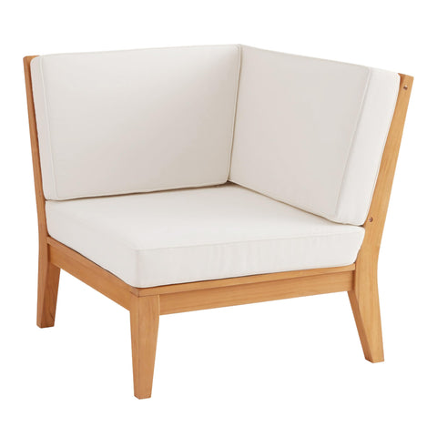 Linon Bellamy Natural Solid Teak Wood Outdoor Corner Chair with Removable Cream Cushions