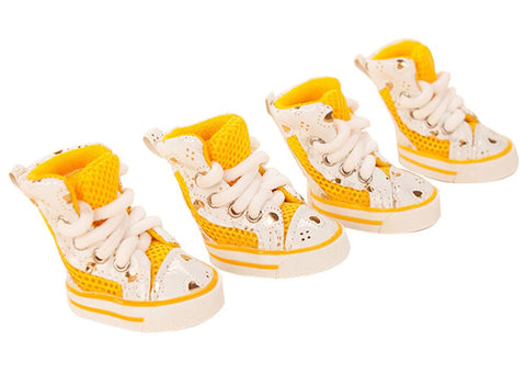 PANDA SUPERSTORE 4 Pcs Fashion Breathable Mesh Pet Dog Puppy Shoes Boots Yellow, NO.5