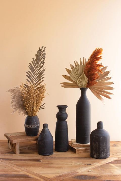 Five Black Clay Vases by Kalalou