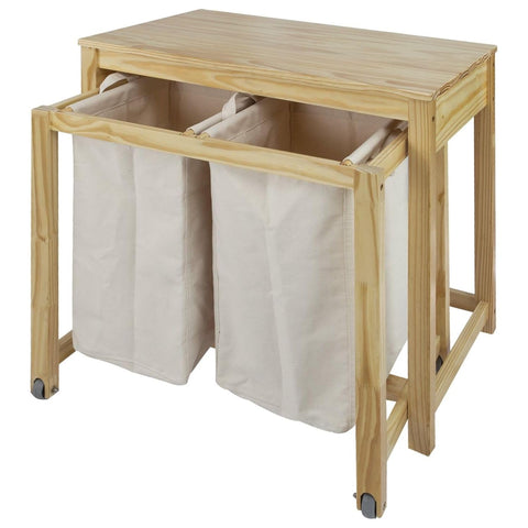 Oakestry Eco Home Laundry Prep Hamper Natural Solid Wood Clothes Organizer Compact Durable Stylish Laundry Room Storage Table Sustainable Modern Functional Sorting Basket Folding Table Space Saving