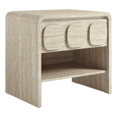 Modway Toscana 1-Drawer Nightstand in Travertine - Rounded Curved-Top Nightstand with Circular Pattern Drawer - Modern Side or End Table for Living Room with Storage Drawer and Shelf