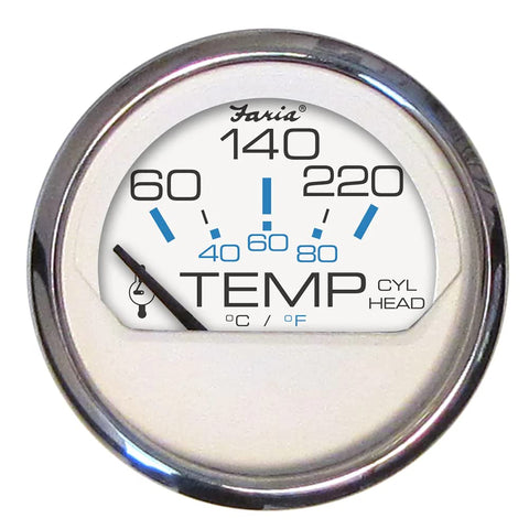 Faria Beede Instruments Faria 13806 Chesapeake Cyl Head Temperature Gauge with Sender - White SS, 2"