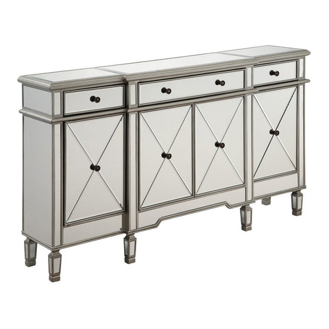 Elegant Lighting 3 Drawer 4 Door Cabinet in Silver Clear 60" x 14" x 36"