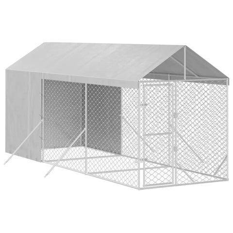 vidaXL Outdoor Dog Kennel - 6.6'x19.7'x8.2' Galvanized Steel, Lockable Enclosure with Polyethylene Roof & Sidewalls for Dogs/Pets, Weather, Silver