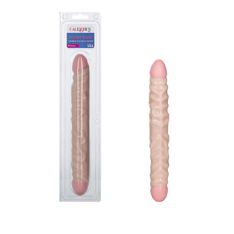 CalExotics Veined Double Dong 12 Inch Double-Ended Dildo, Soft Pliable and Highly Detailed - Ivory SE-0193-01-2