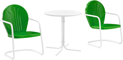 Griffith 3Pc Retro Outdoor Bistro Set Kelly Green Gloss/White Satin - Bistro Table & 2 Chairs