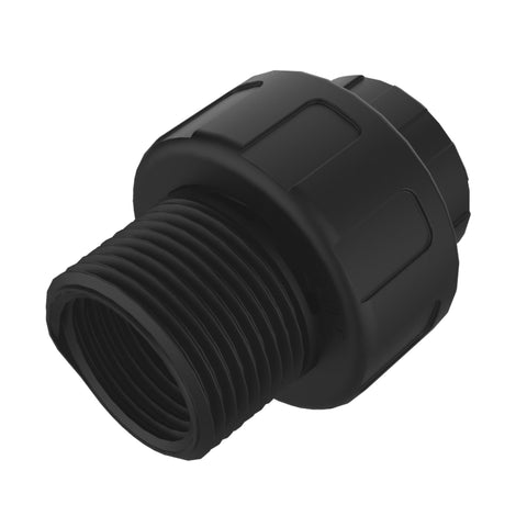Jobe Valves J-ADF110 Garden Hose Adaptor, 3/4" GHT x 3/4" NPT with Swivel, 150PSI, Black UV Reinforced Nylon Material with Nitrile Seals - Threaded End Fits 3/4" GHT & 1" MPT