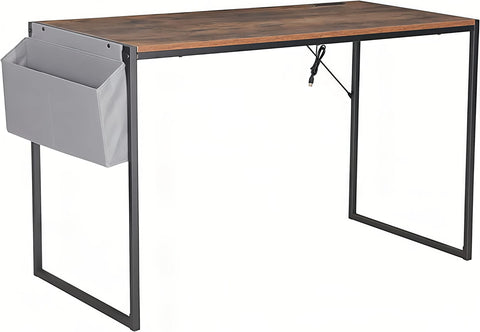 JJS Small Computer Desk Simple Style Writing Desk for Small Spaces 48 Inch Home Office Modern Student Study Laptop Writing Table with Storage Bag USB Hub, Rustic Brown/Black