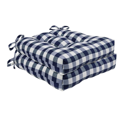 ACHIM Buffalo Check Tufted Chair Seat Cushions, 2-Pack, Navy - 16" x 15" x 3" - Comfortable Seat Cover Pad with Stain Repellent Fabric & Ties to Indoor & Ourdoor Chair Styles Home Decor