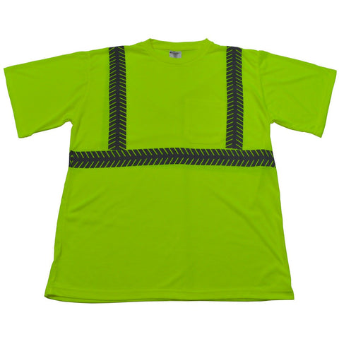 Petra Roc L JTS2-3X ANSI Class 2 High-Vis Safety T-Shirt Short Sleeve, Jersey Knit with Segmented Reflective Tape and One Chest Pocket, 3X-Large, Lime