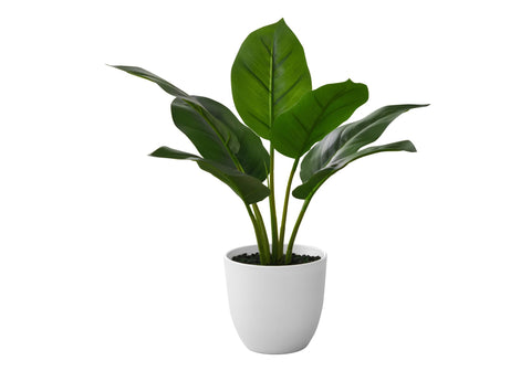 Monarch Specialties I 9502 Artificial Plant, 17" Tall, Aureum, Indoor, Faux, Fake, Table, Greenery, Potted, Real Touch, Decorative, Green Leaves, White Pot