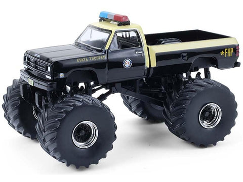 1983 W350 Monster Truck Florida Highway Patrol Black with Cream Top and Stripes Kings of Crunch - Hot Pursuit Special Edition 1/64 Diecast Model Car by Greenlight 49170C