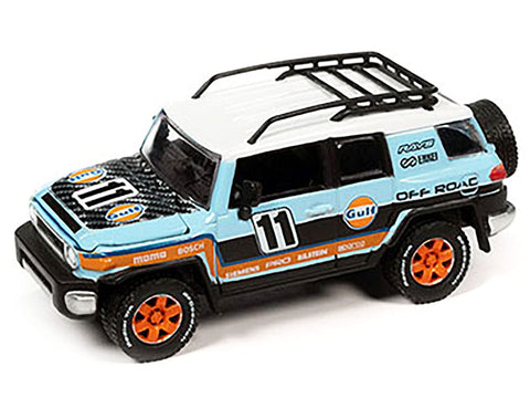 2007 FJ Cruiser #11 Light Blue Gulf Oil with Roofrack Limited Edition to 6000 Pieces Worldwide 1/64 Diecast Model Car by Johnny Lightning JLCP7415