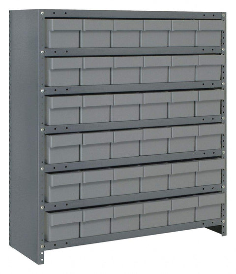 Quantum Storage Systems CL1239-601GY Closed Shelving System with Super Tuff Euro Drawers, 36 QED601 Shelf Bins, 12" D x 36" W x 39" H, Gray