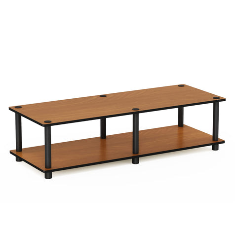 Furinno JUST TV Stand, 2-Tier Wide Entertainment Center with Open Shelf, No Tools TV Console for TV up to 46 Inch with Tubes, for Living Room, Bedroom, Light Cherry