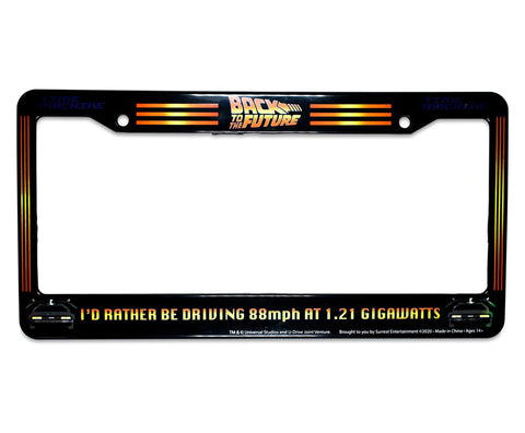 Back to The Future I'd Rather Be Driving 88mph Metal License Plate Frame Cover | Heavy Duty Automotive Exterior Accessories, Back Car Plate Bracket Holders, Vehicle Decor