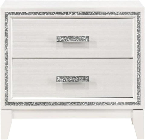 Acme Haiden Wooden Rectangular 2-Drawer Nightstand with Silver Trim in White