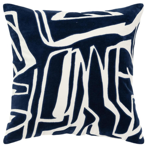 Rizzy Home DSFabricsCES Abstract Decorative Throw Pillow, 100% Cotton, Ivory/Dark Blue, 20'' x 20''