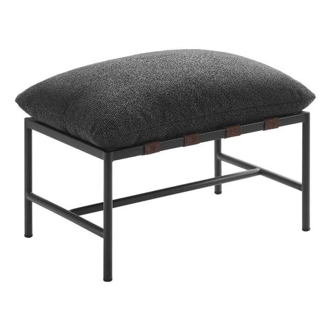 Modway Raya Outdoor Boucle Ottoman in Charcoal - Patio Sitting Stool Ottoman - Metal Frame Footrest with Removable Boucle Cushion for Porch, Deck, Backyard