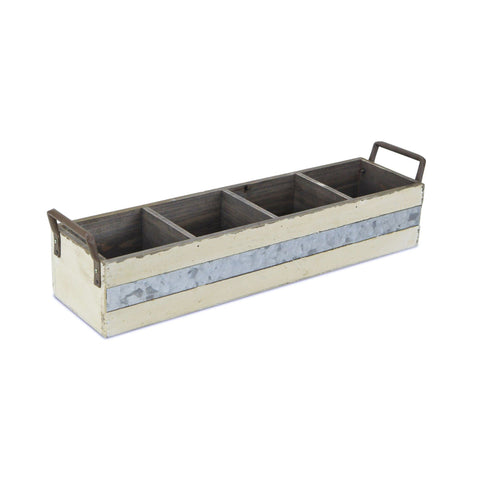 Cheung's FP-3879W 4 Slot Wooden Crate Handles and Metal Panel on Side, Shabby White, Brown