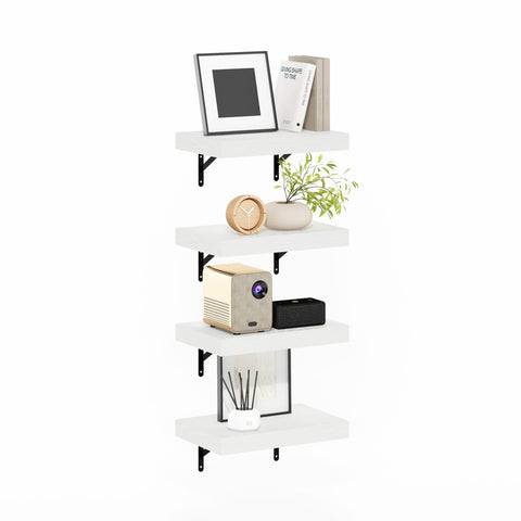 Furinno Tanna Floating Shelves for Wall Set of 4, 15-Inch Wall Shelf, Triple Thick Floating Mounted Shelf, for Bathroom, Home Office, Living Room, White Texture