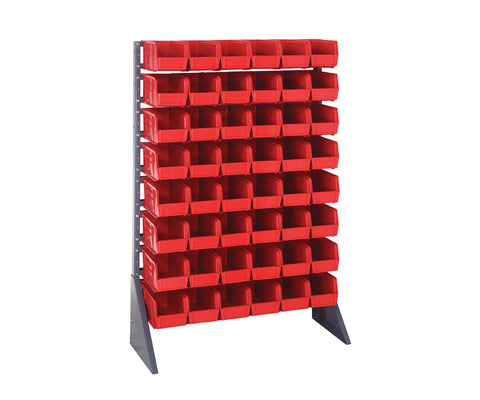 Quantum Storage Systems QRU-16S-230-48RD Solid Single Sided Rail Bins Racks 16 Shelves 48 Ultra Stack & Hang Red Bins 53" H x 36" W x 15" D