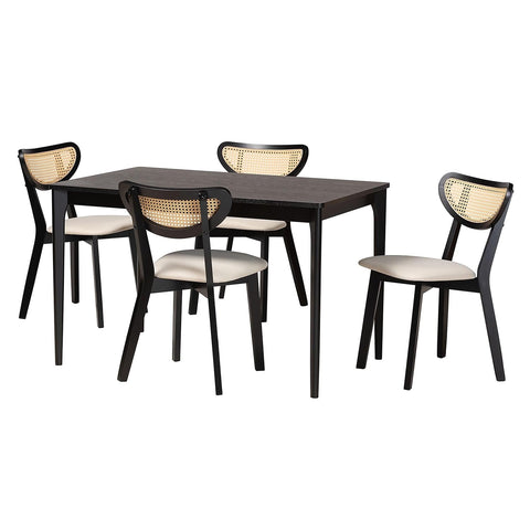 Baxton Studio Dannell 47.2-inch W Dining Set, Cream/Black/Light Brown, 5-Piece