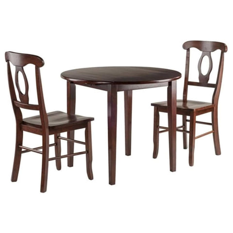 Oakestry Perrone 3-Piece Wooden Drop Leaf Dining Set with Space-Saving Table and Two Ladderback Chairs, Compact Kitchen or Breakfast Nook Set in Rich Wood Finish