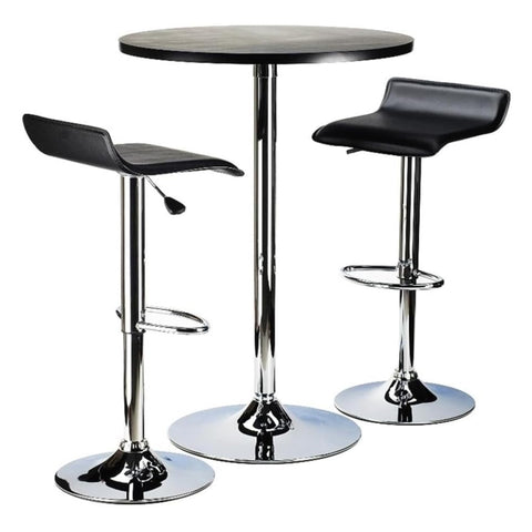 Oakestry Spectrum 3-Piece Round Dining Set, Black/Metal High Pub Table with 2 Matching Stools, Compact Space-Saving Bar & Kitchen Furniture, 23.66" Round Table for Small Homes & Apartments