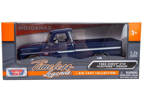 1966 Chevy C10 Fleetside Pickup Truck, Dark Blue - Motormax 73355 - 1/24 Scale Diecast Model Toy Car, unisex-children