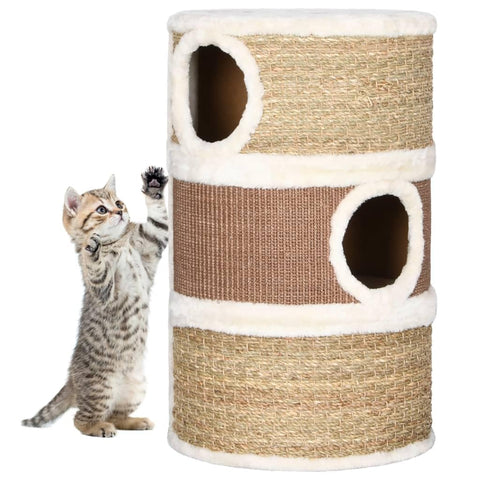 vidaXL Large Cat Scratching Barrel 23.6 in Modern Design Seagrass Textured Fabric Durable Indoor Tree Furniture Scratch Scratcher Play House Activity Center Pet Supplies Post