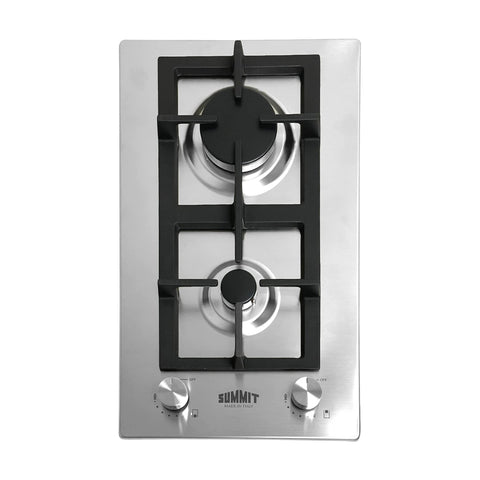 Summit 12" 2 Burner Gas Cooktop, Stainless steel, Cast Iron- GCJ2SS