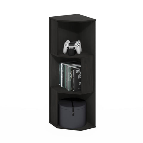 Furinno ECON Corner Shelf, 3-Tier Corner Book Shelf, Standing Storage Shelves, Cube Display Rack, Bookshelf, for Organization and Storage, Living Room, Home Office, Espresso