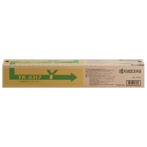 KYOCERA 1T02MVAUS0 Model TK-8317Y Yellow Toner Cartridge for use TASKalfa 2550ci Color Multifunction Printer, Up to 6000 Pages Yield at 5% Average Coverage