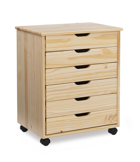 Linon Cary Natural Six Drawer Wide Roll Cart