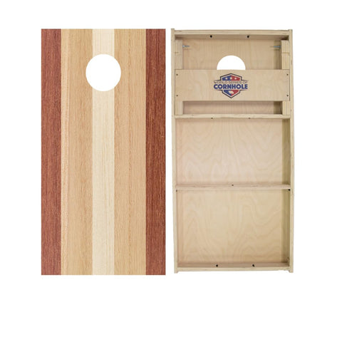 Skip's Garage Classic Striped Woody Cornhole Boards - WSOC Runway Series - Includes (2) Boards (Resin Bags) + (1) Black Carrying Case