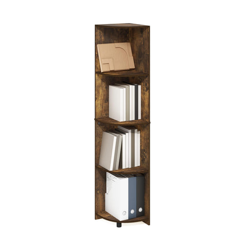 Furinno ECON Corner Shelf, 4-Tier Corner Book Shelf, Storage Shelves, Display Rack, Bookshelf, for Organization and Storage, Living Room, Home Office, Amber Pine